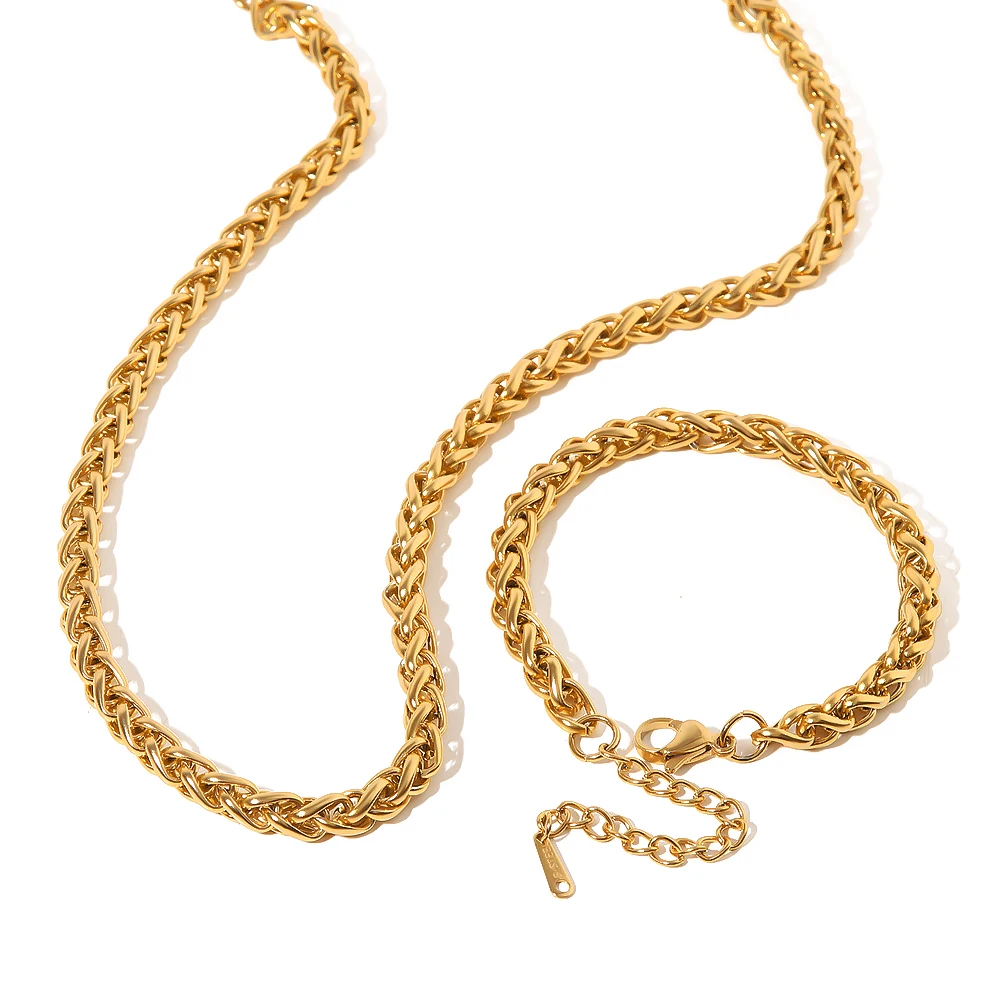 New Trendy 18k Gold Plated And Silver Plated Stainless Steel Bracelet Jewelry Set Waterproof Chunky Necklace for Girls
New Trendy 18k Gold Plated And Silver Plated Stainless Steel Bracelet Jewelry Set Waterproof Chunky Necklace for Girls