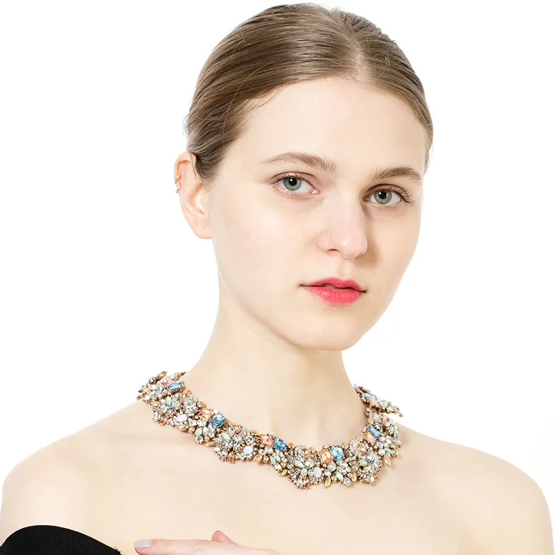 Vintage Gold Tone Chain Multi-Color Glass Crystal Collar Choker Statement Bib Necklace for Women, 8 colors
Vintage Gold Tone Chain Multi-Color Glass Crystal Collar Choker Statement Bib Necklace for Women, 8 colors