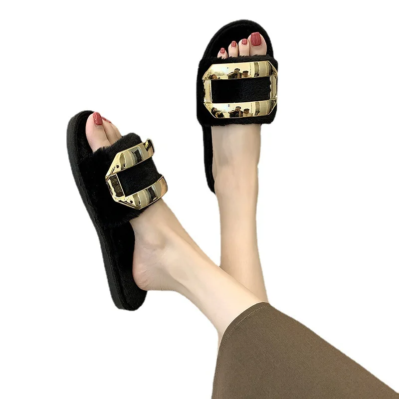 Factory Direct Sales New Ladies Plush Slippers Solid Color Open Toe Buckle Flat Warm Women Indoor Slippers
Factory Direct Sales New Ladies Plush Slippers Solid Color Open Toe Buckle Flat Warm Women Indoor Slippers