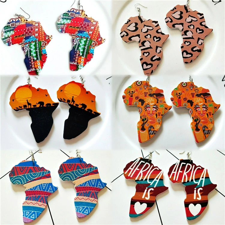 Vintage Women Gold African Earrings Jewelry Wooden Print Africa Painted Map Earrings
Vintage Women Gold African Earrings Jewelry Wooden Print Africa Painted Map Earrings