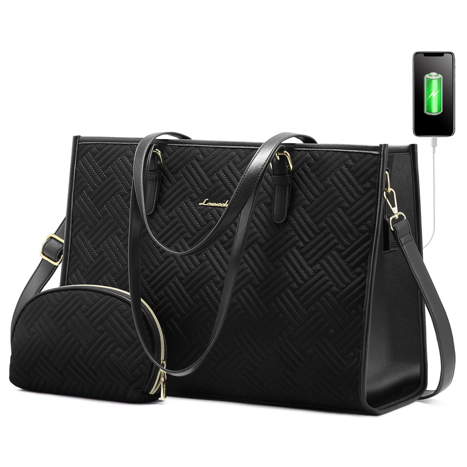 LOVEVOOK PU+Nylon 2pcs 15.6 inch Computer Tote Handbag Ladies Shoulder Bag Purse Business Work Briefcase Laptop Bag for Women
LOVEVOOK PU+Nylon 2pcs 15.6 inch Computer Tote Handbag Ladies Shoulder Bag Purse Business Work Briefcase Laptop Bag for Women