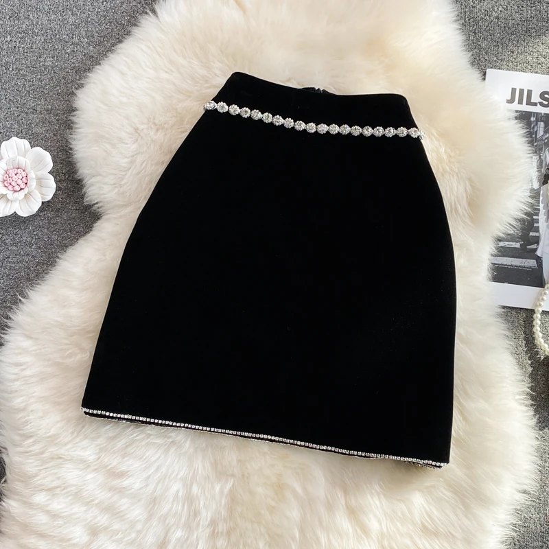 Beaded Velvet Women's Hot Skirt 2021 Spring Autumn New High Waist Short Skirt Slimming A- Line Solid Color Sheath Suit Skirt, Black
Beaded Velvet Women's Hot Skirt 2021 Spring Autumn New High Waist Short Skirt Slimming A- Line Solid Color Sheath Suit Skirt, Black