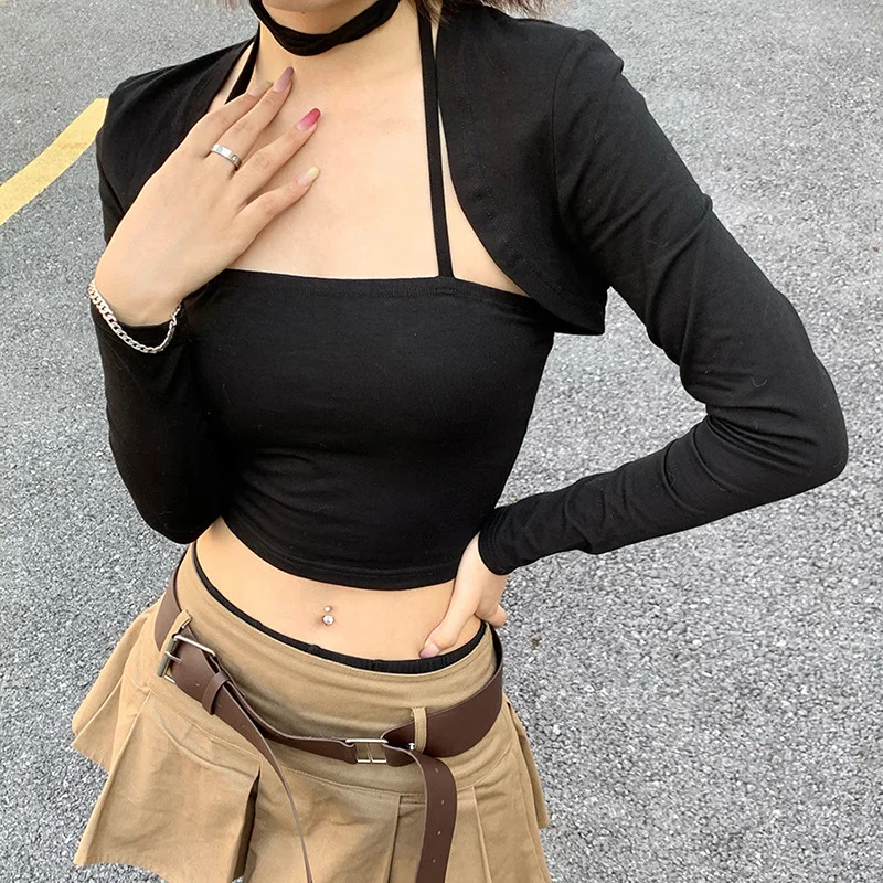 2021 Summer New Products Women's clothing Pure Color Halter Vest Long Sleeve Sexy T-Shirt Two-Piece Set
2021 Summer New Products Women's clothing Pure Color Halter Vest Long Sleeve Sexy T-Shirt Two-Piece Set