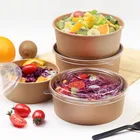 Restaurants Kraft Paper Takeaway Bowls Cups Fast Food Soup Salad Paper Lunch Box Packaging Window