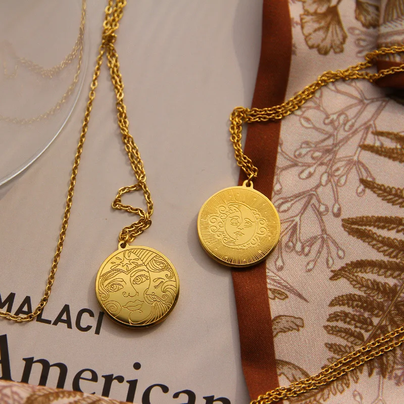 2021 Vintage Portrait Queen Face Sun Moon Coin Pendant Cute Necklaces Stainless Steel Chain Delicate Necklaces Costume Jewelry, Picture 
2021 Vintage Portrait Queen Face Sun Moon Coin Pendant Cute Necklaces Stainless Steel Chain Delicate Necklaces Costume Jewelry, Picture