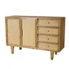 High Quality Living Room Solid Wood Storage console Cabinet Furniture Set for 4 Drawers 2 Doors raffia straw feature