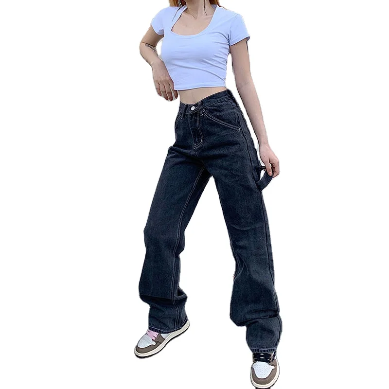 2021 Women Jeans Baggy Smoky Gray Blue Elegant Wide Leg Cargo Pants streetwear Girl Straight Casual Loose High Waist Denim
2021 Women Jeans Baggy Smoky Gray Blue Elegant Wide Leg Cargo Pants streetwear Girl Straight Casual Loose High Waist Denim