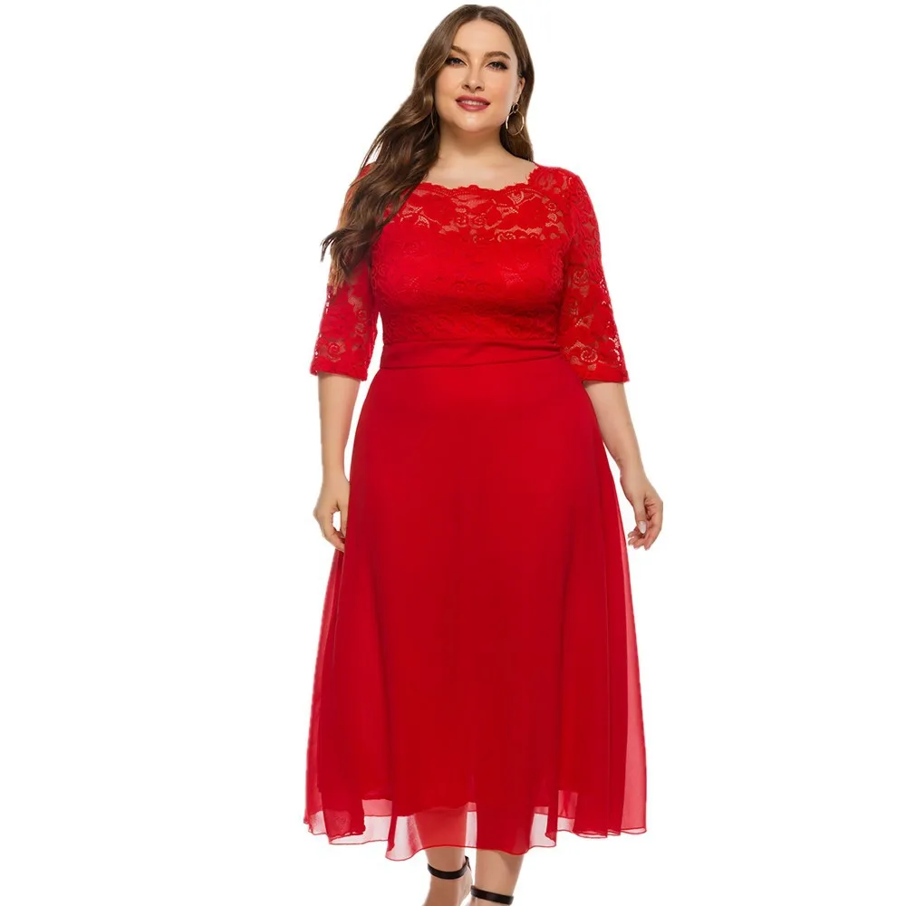 5XL Plus Size Lace Chiffon Stitching Elegant Casual Dresses bridesmaid dresses prom Midi Plus Size Women's dresses
5XL Plus Size Lace Chiffon Stitching Elegant Casual Dresses bridesmaid dresses prom Midi Plus Size Women's dresses