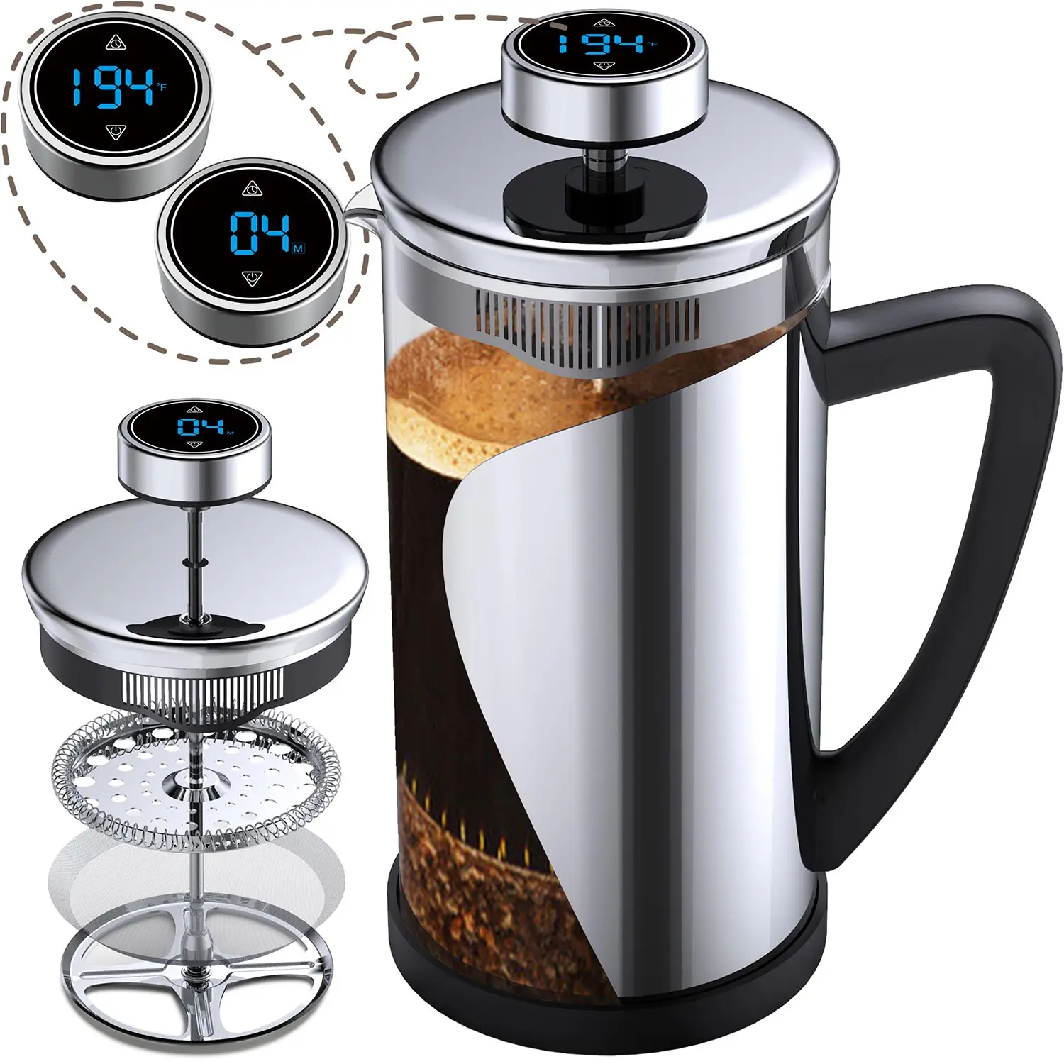Portable 1000ml customizable logo french coffee press pot 304 stainless steel 1.0L modern coffee maker french press, Stainless steel silver
Portable 1000ml customizable logo french coffee press pot 304 stainless steel 1.0L modern coffee maker french press, Stainless steel silver