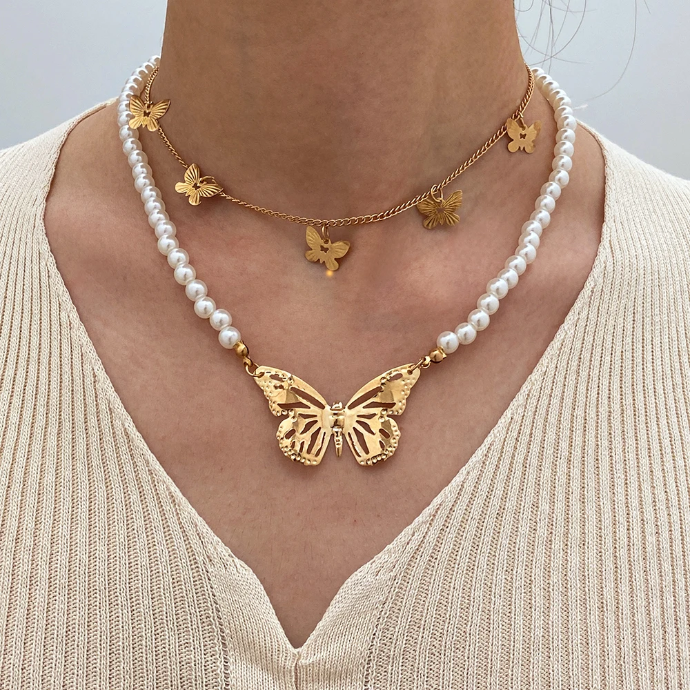 17KM Exquisite Layered Chokers Necklace Set Fashion Butterfly Pearl Pendant Necklace For Women Jewelry Gift
17KM Exquisite Layered Chokers Necklace Set Fashion Butterfly Pearl Pendant Necklace For Women Jewelry Gift