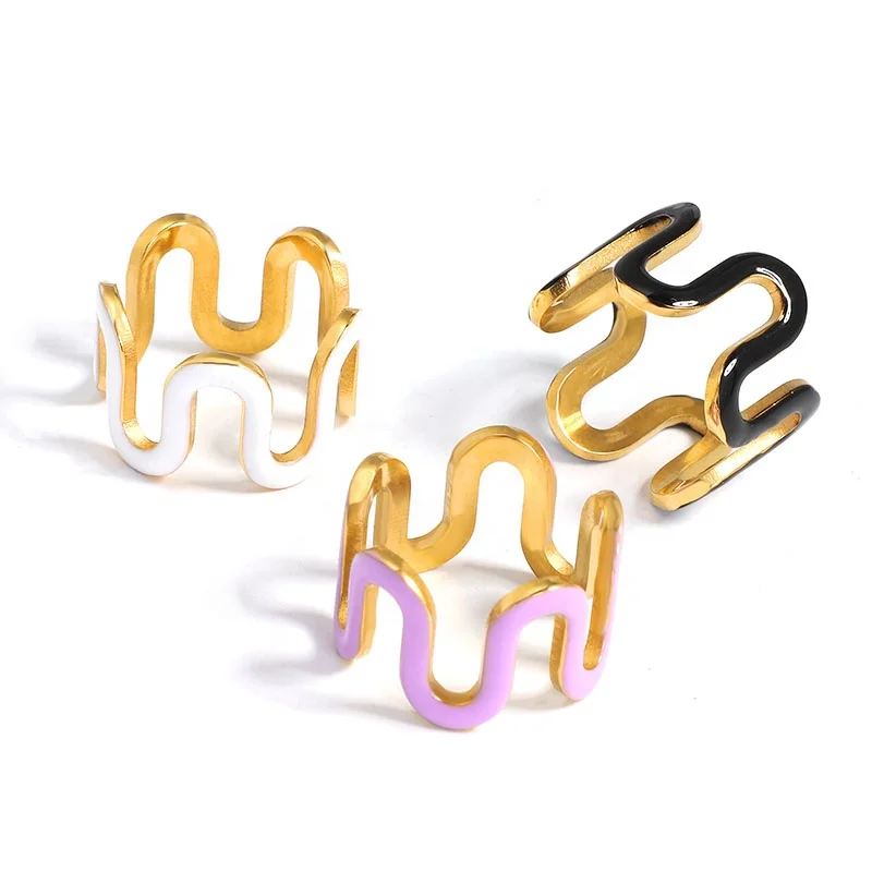 Delicate Jewelry Hot Sale Finger Decorate Jewelry Girls 18k Gold Plated Stainless Steel Colorful Enamel Wave Curve Ring
Delicate Jewelry Hot Sale Finger Decorate Jewelry Girls 18k Gold Plated Stainless Steel Colorful Enamel Wave Curve Ring