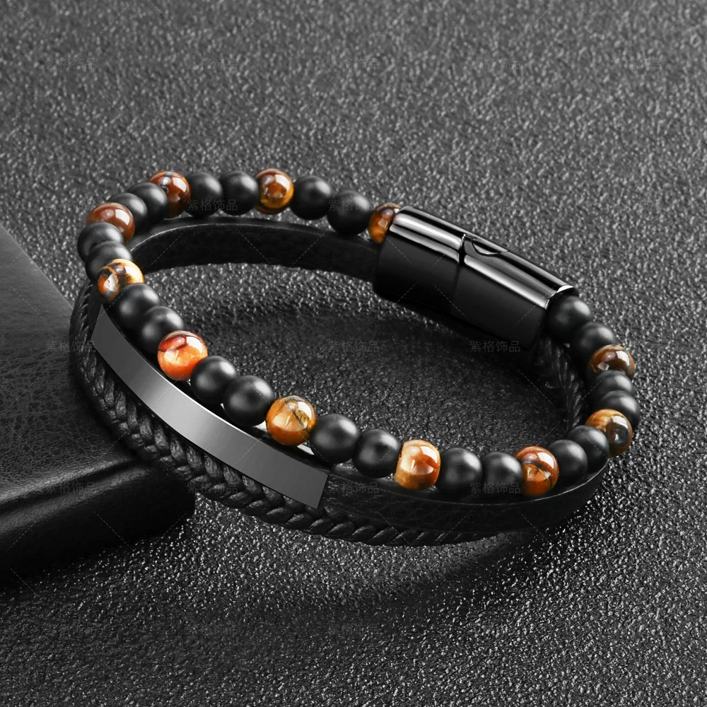 Fashion Male Jewelry Braided Leather Bracelet Tiger Eye Beads Bracelet Black Stainless Steel Men Wristband Bracelet(KB8423), As picture
Fashion Male Jewelry Braided Leather Bracelet Tiger Eye Beads Bracelet Black Stainless Steel Men Wristband Bracelet(KB8423), As picture