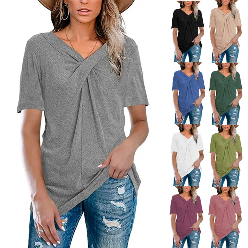 Women's V-neck Solid Color Top 2021 New Short-sleeved Ladies Loose Casual T-shirt, Picture showed
Women's V-neck Solid Color Top 2021 New Short-sleeved Ladies Loose Casual T-shirt, Picture showed