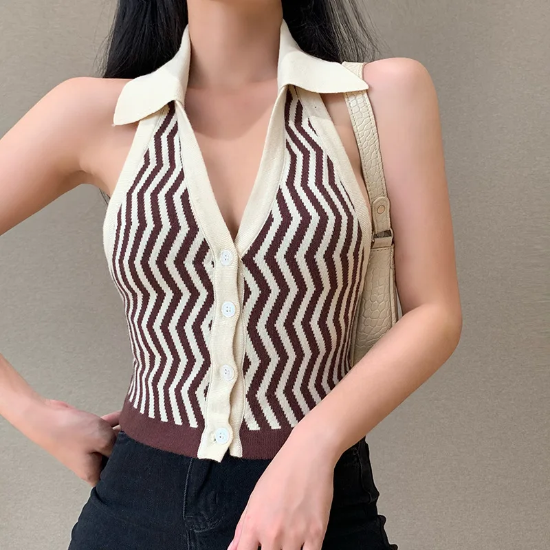 2021 Skinny Striped Sleeveless Crop Tank Top Ladies Streetwear Sweater Vest Women Halter V Neck Knitted Backless Tank Tops, 4 colors
2021 Skinny Striped Sleeveless Crop Tank Top Ladies Streetwear Sweater Vest Women Halter V Neck Knitted Backless Tank Tops, 4 colors