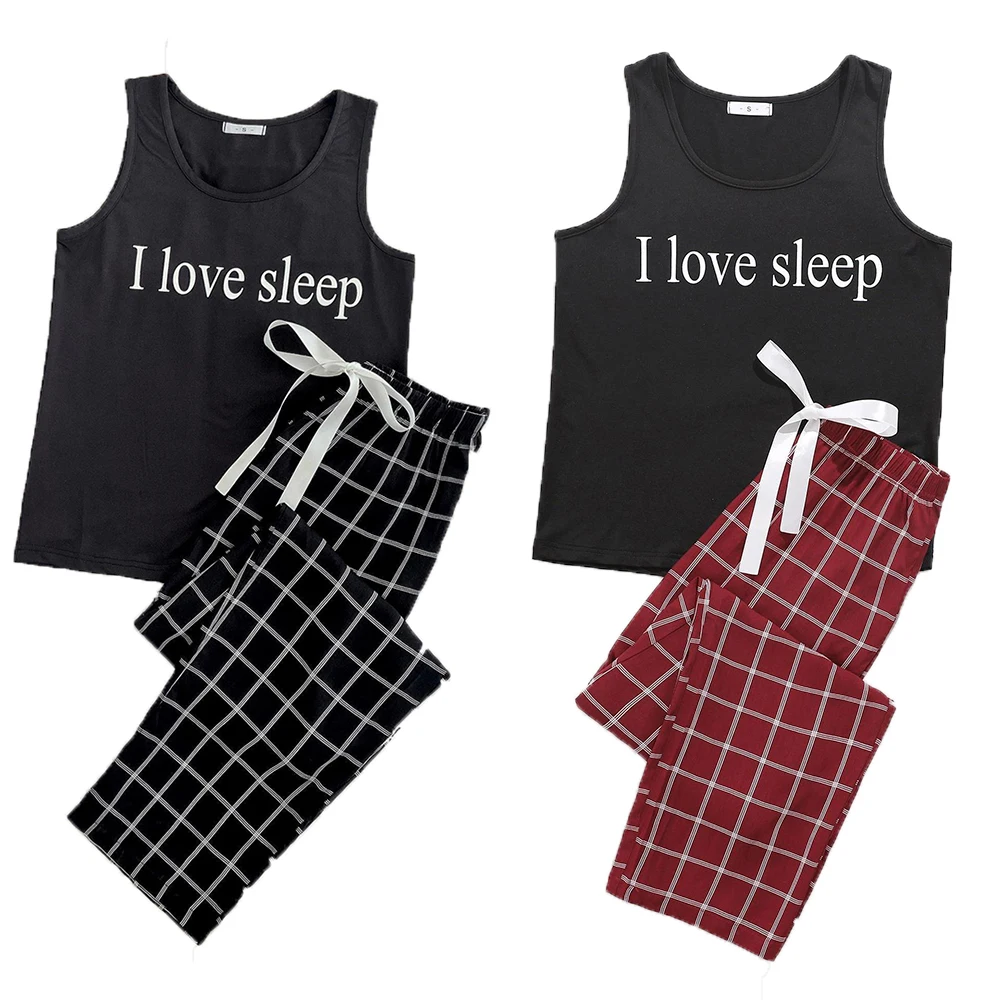 2021 summer new arrival women's pajamas manufacturer wholesale black tank top plaid loungewear two piece sets for women ladies
2021 summer new arrival women's pajamas manufacturer wholesale black tank top plaid loungewear two piece sets for women ladies