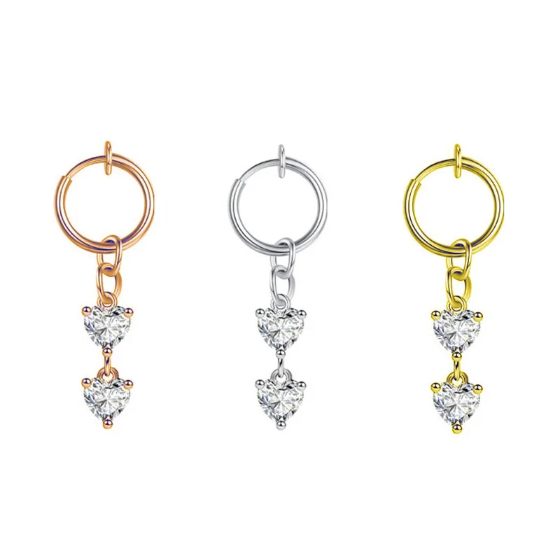 Wholesale Double Zircon Heart Dangle Body Jewelry Non Piercing For Beach Stainless Steel Faux Belly Rings Piercing, Silver/gold/rose gold
Wholesale Double Zircon Heart Dangle Body Jewelry Non Piercing For Beach Stainless Steel Faux Belly Rings Piercing, Silver/gold/rose gold