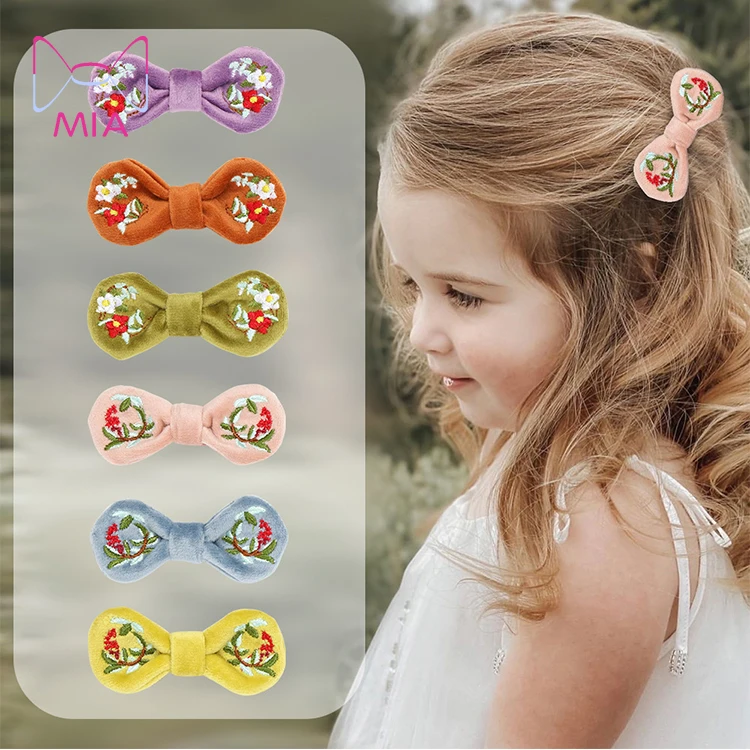 Free Shipping Korean embroidered flower hair clip new small retro velvet bow hairpin children's hair accessories 200919, Picture shows
Free Shipping Korean embroidered flower hair clip new small retro velvet bow hairpin children's hair accessories 200919, Picture shows