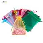 Eco-friendly Pink Mini Silk Drawstring Organza Mesh Wedding Cosmetic Pouch Organza Gift Bags With Tassels