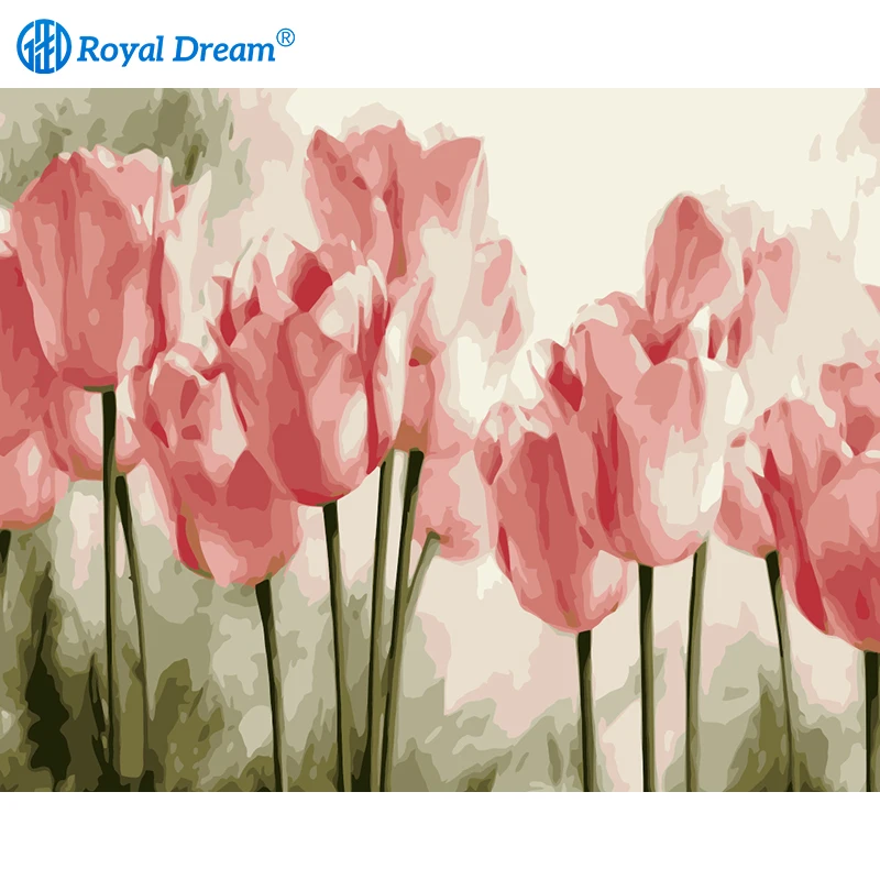 ROYALDREAM pared arte flor pintura de acrílico abstracto tulip arte de la lona de pintura por números para vivir dormitorio Decoración