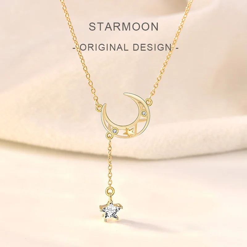 925 Sterling Silver Star Moon Simple Elegant Temperament Tassel Necklaces For Women choker collares Wedding Jewelry Necklace
925 Sterling Silver Star Moon Simple Elegant Temperament Tassel Necklaces For Women choker collares Wedding Jewelry Necklace