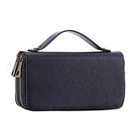 Double Zipper Portable Travel Organizer Women Bag RFID Blocking Vintage Leather Wallet