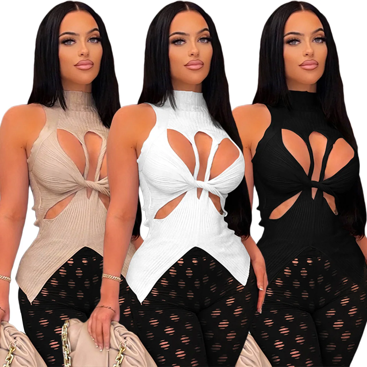 2022 Tank Top Solid Color Thread Stand Collar Personality Cutout Slim women's tank tops, 3 colors
2022 Tank Top Solid Color Thread Stand Collar Personality Cutout Slim women's tank tops, 3 colors