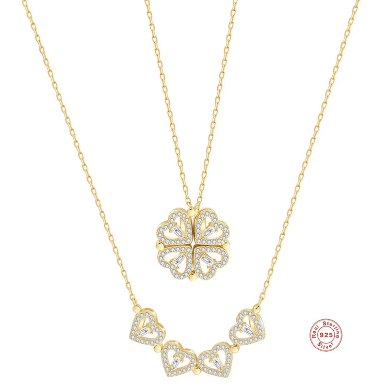 Two Wear Four-Leaf Clover 4 Love Heart S925 Sterling Silver Iced Out Cubic Zirconia Magnet Pendant Necklace for Girl, White/rose
Two Wear Four-Leaf Clover 4 Love Heart S925 Sterling Silver Iced Out Cubic Zirconia Magnet Pendant Necklace for Girl, White/rose