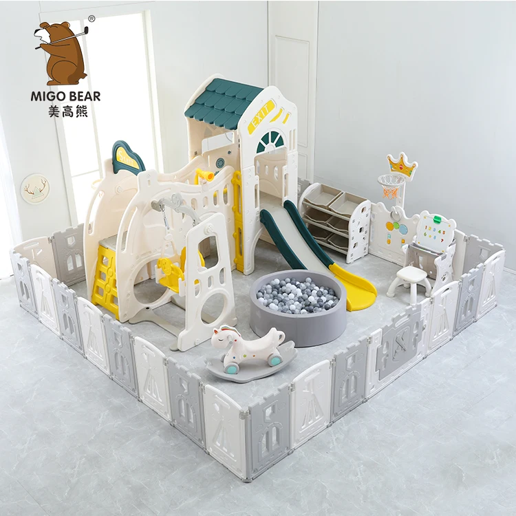 

Hot Sale Multifunctional New Design Safety Kids Plastic Indoor Playard Fence Baby Playpen, Grey white