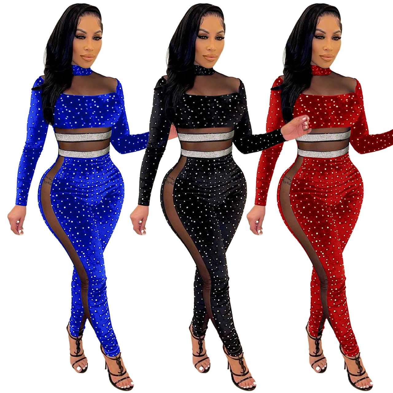 Crystals Women Party Jumpsuit Bling Mesh Velvet Patchwork Long Sleeves Skinny Rompers Winter Outfits Christmas Birthday, Blue red black
Crystals Women Party Jumpsuit Bling Mesh Velvet Patchwork Long Sleeves Skinny Rompers Winter Outfits Christmas Birthday, Blue red black