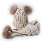 Scarf hat set hiver stripe knit chapeau femme bonnet funny pom pom beanie cap winter baby beanie hat