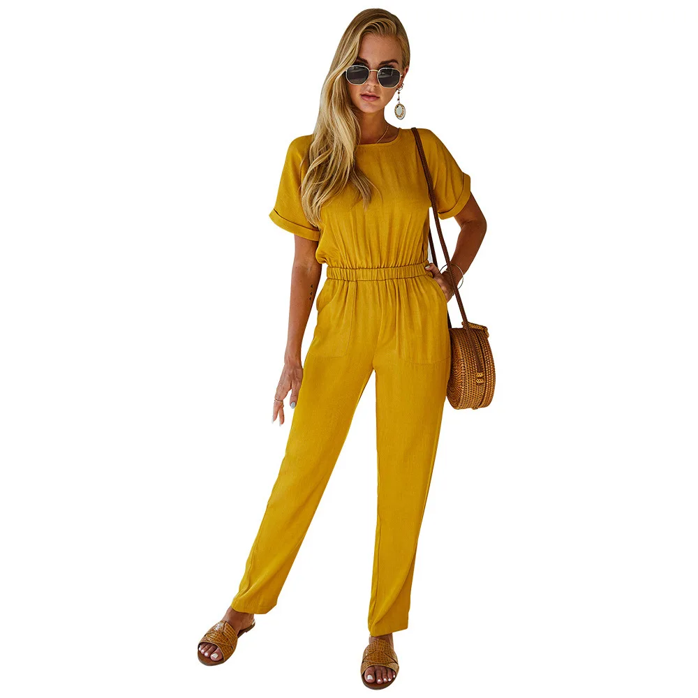 Solid Casual Jumpsuit High Waist Short Sleeves Loose Women's Play suit Fashion Street Elegant Rompers Female Summer 2021
Solid Casual Jumpsuit High Waist Short Sleeves Loose Women's Play suit Fashion Street Elegant Rompers Female Summer 2021