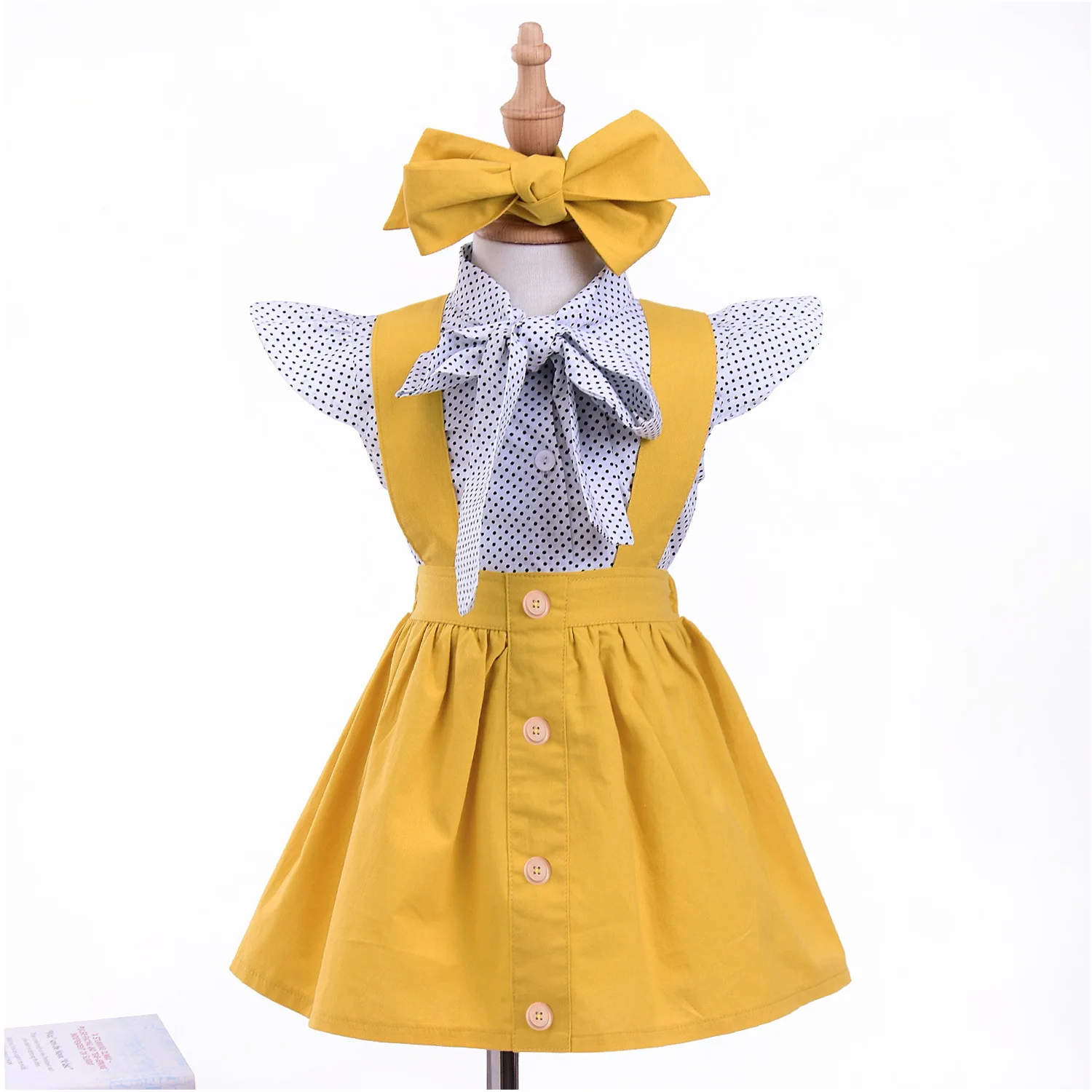 

Girls Clothing Sets Girl Polka Dot Bowknot sleeveless Tops Suspender Princess Skirt Baby Girls Suits Kids Clothes