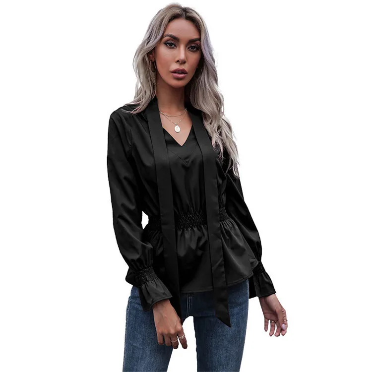 New solid color pullover slim fit flared long sleeved shirt woman tops fashionable blouse
New solid color pullover slim fit flared long sleeved shirt woman tops fashionable blouse