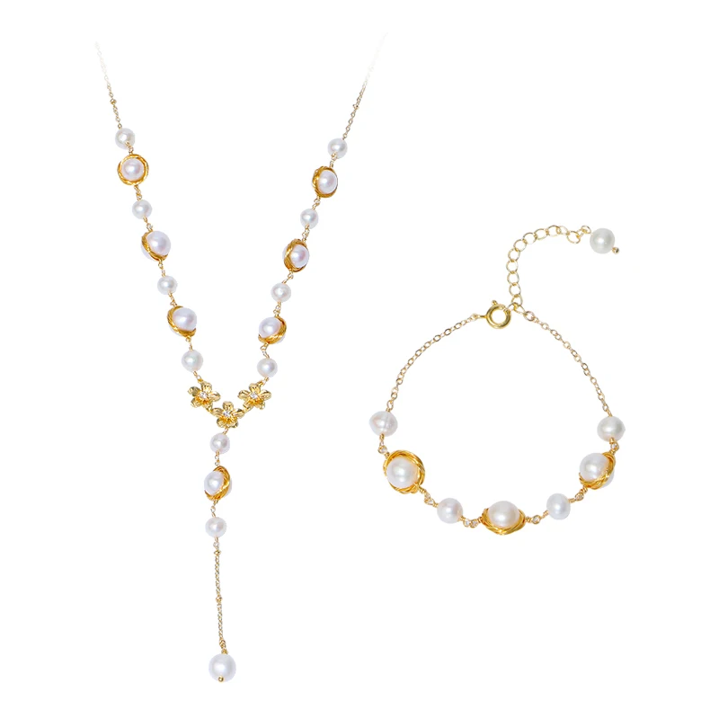 2021 new elegant style cooper gold plated chain frehwater multi-size pearl long necklace bracelet set for women
2021 new elegant style cooper gold plated chain frehwater multi-size pearl long necklace bracelet set for women