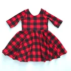 2019 Designs Summer Baby Girls Pearl Dress Cute Buffalo Printed Ruffle 3/4 Sleeve Cotton Casual Girls Dresses