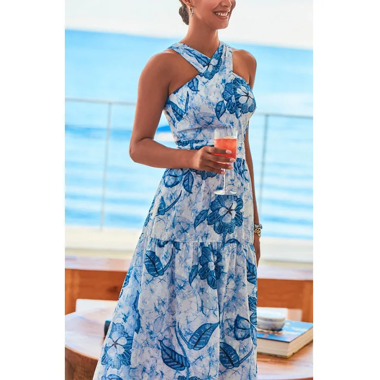 Womens summer beach dresses in summer Casual dresses with printed Chiffon sleeveless Maxi Standard Vacation dress, Customized color 
Womens summer beach dresses in summer Casual dresses with printed Chiffon sleeveless Maxi Standard Vacation dress, Customized color