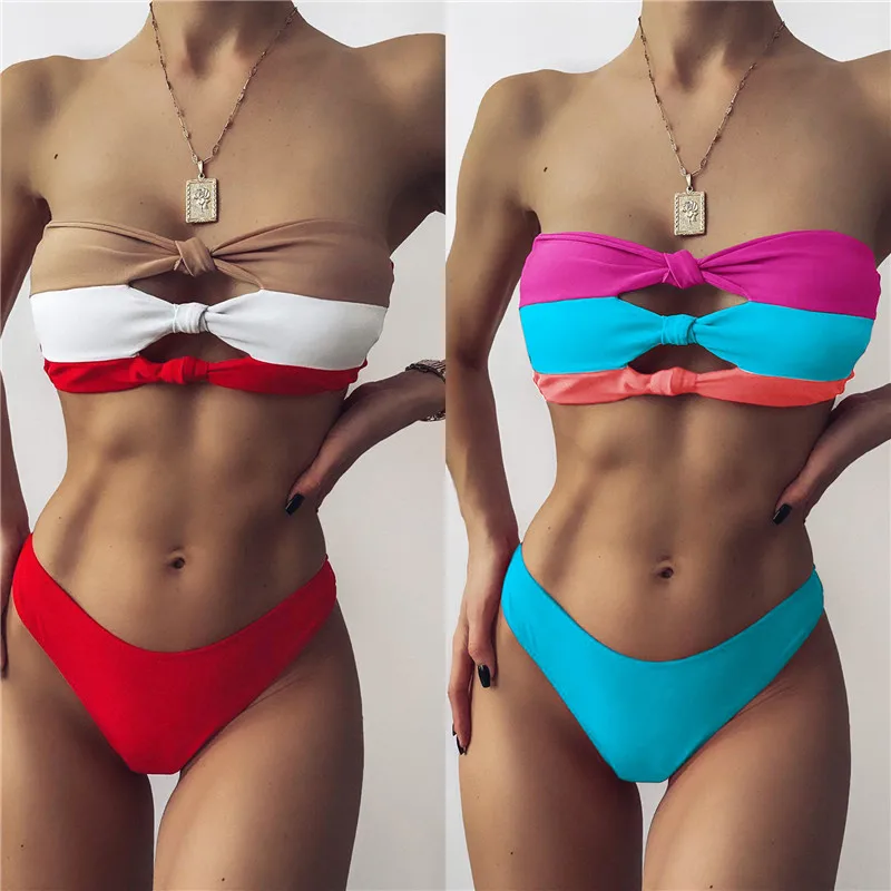Ladies strapless beachwear bikini swimwear swimming mix color Splicing swimwear, As show
Ladies strapless beachwear bikini swimwear swimming mix color Splicing swimwear, As show