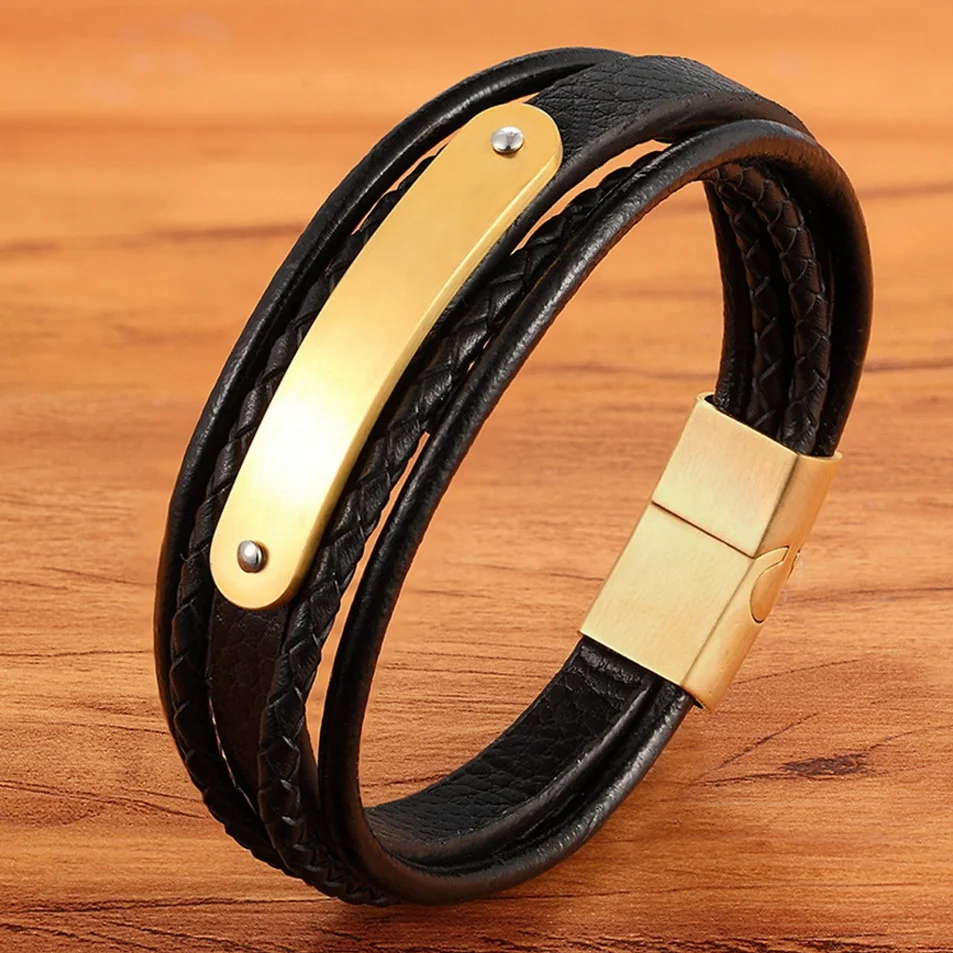 Luxury Designer Stainless Steel Magnetic Clasp Braid Multilayer Genuine Leather Bracelet for Men Punk Jewelry Customization
Luxury Designer Stainless Steel Magnetic Clasp Braid Multilayer Genuine Leather Bracelet for Men Punk Jewelry Customization