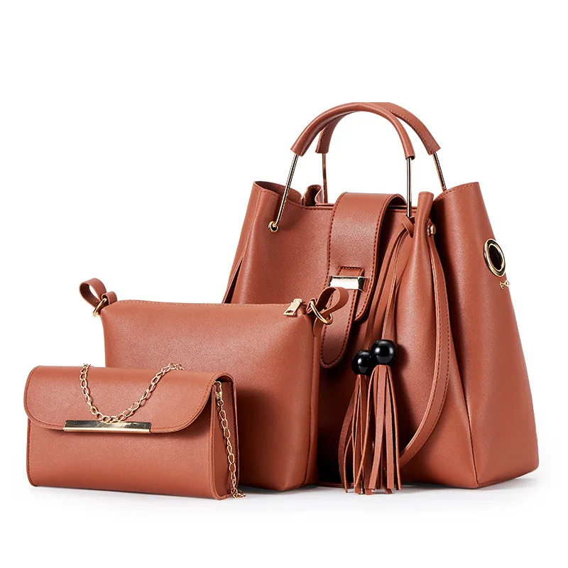 Wholesale 3 Pieces Solid Color PU Leather Bucket Women Hand Bags Envelope Clutch Bag Tassel Handbags With Metal Handles, Black grey brown red wine pink
Wholesale 3 Pieces Solid Color PU Leather Bucket Women Hand Bags Envelope Clutch Bag Tassel Handbags With Metal Handles, Black grey brown red wine pink