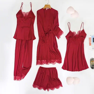 2021 Wholesale Fashion Women's Sleepwear Summer 4 Piece Silk Satin Nighty Sets Pajamas Women's Sleepwear Women Set
2021 Wholesale Fashion Women's Sleepwear Summer 4 Piece Silk Satin Nighty Sets Pajamas Women's Sleepwear Women Set