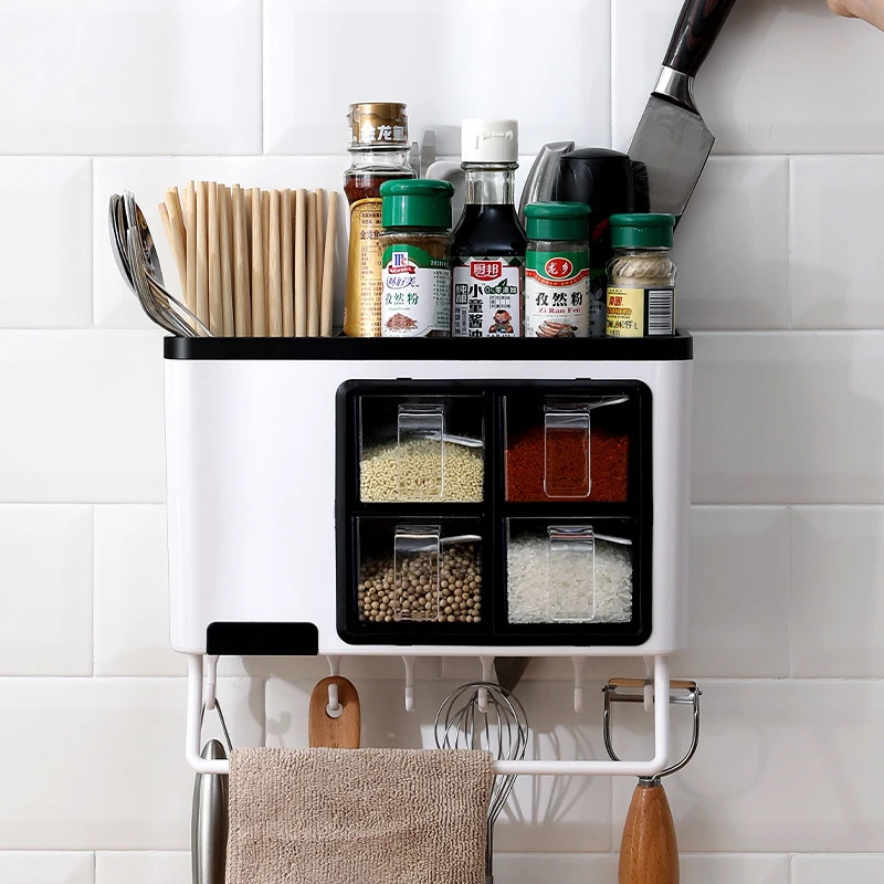 Kitchen Multifunctional Wall-mounted Seasoning Box Chopstis Knife Storage Double Plastic Seasoning Storage Box, Black,blue
Kitchen Multifunctional Wall-mounted Seasoning Box Chopstis Knife Storage Double Plastic Seasoning Storage Box, Black,blue