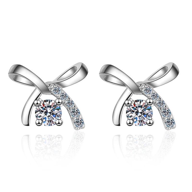 HY083-E Mozanstone bow 925 sterling silver plated pt950 gold four-claw earrings school girl all-match
HY083-E Mozanstone bow 925 sterling silver plated pt950 gold four-claw earrings school girl all-match