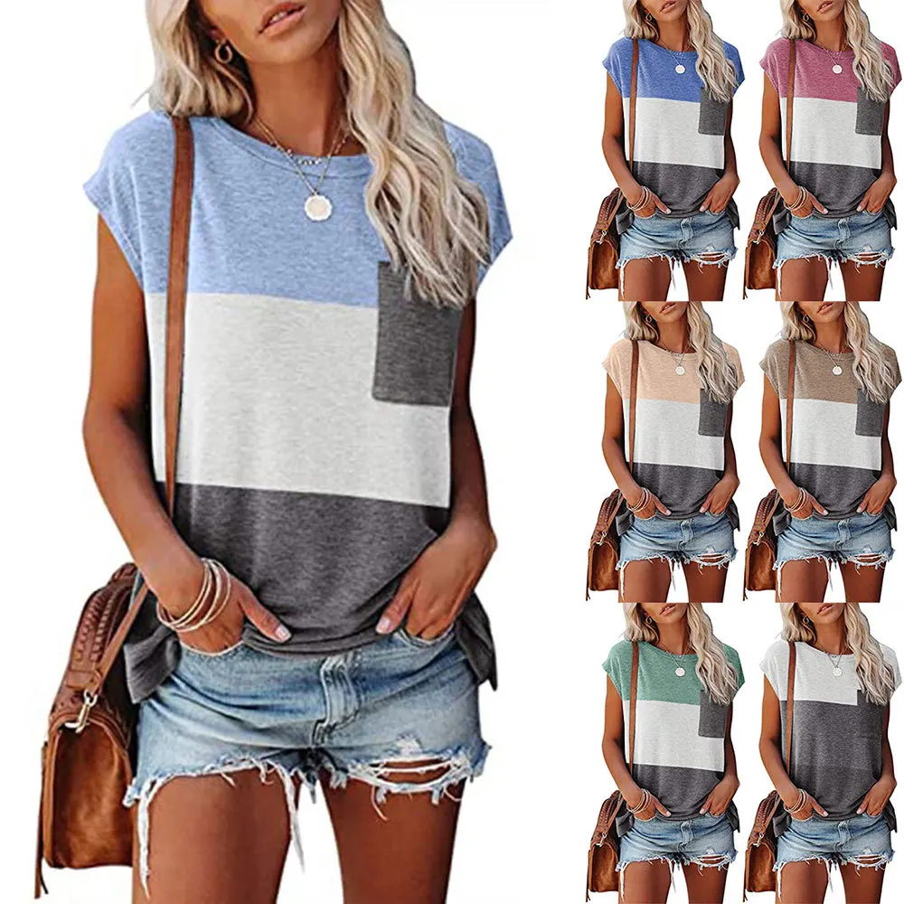 2021 Summer Hot Sale Women's Tops Contrasting Color Pocket Rian Sleeve Short Sleeve T-shirt Women Casual Loose T-shirt
2021 Summer Hot Sale Women's Tops Contrasting Color Pocket Rian Sleeve Short Sleeve T-shirt Women Casual Loose T-shirt