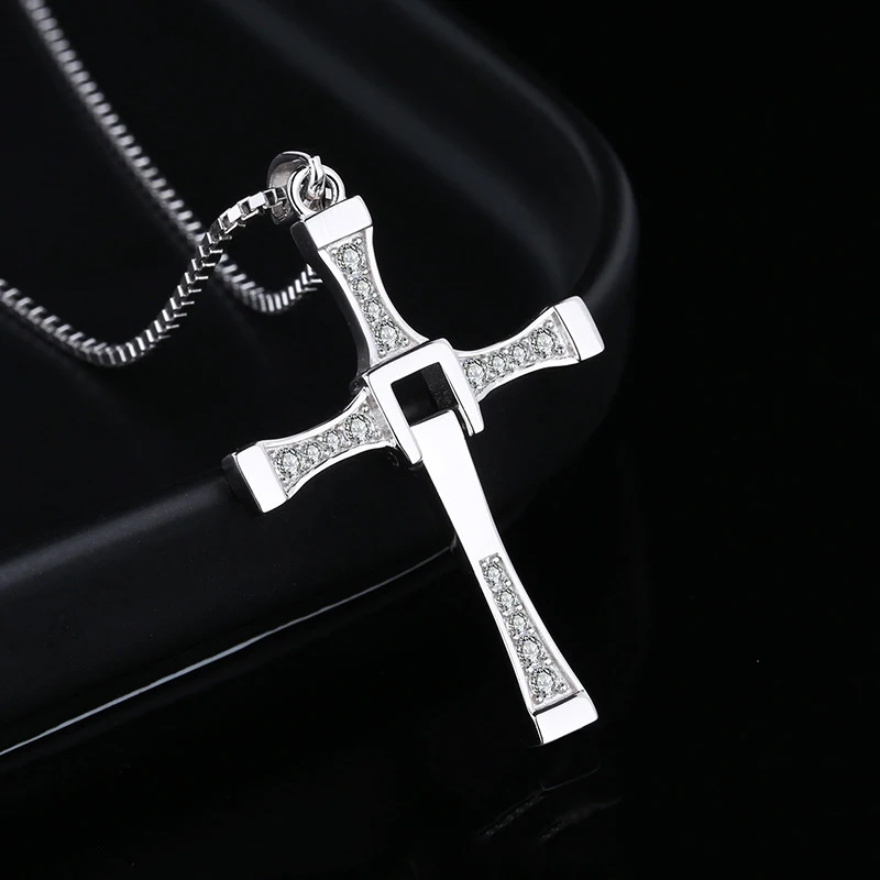

Cross Necklace for Men S925 Sterling Silver Inlaid Zircon Rotatable Fashion Punk Rock Style Pendant Necklace Male Jewelry