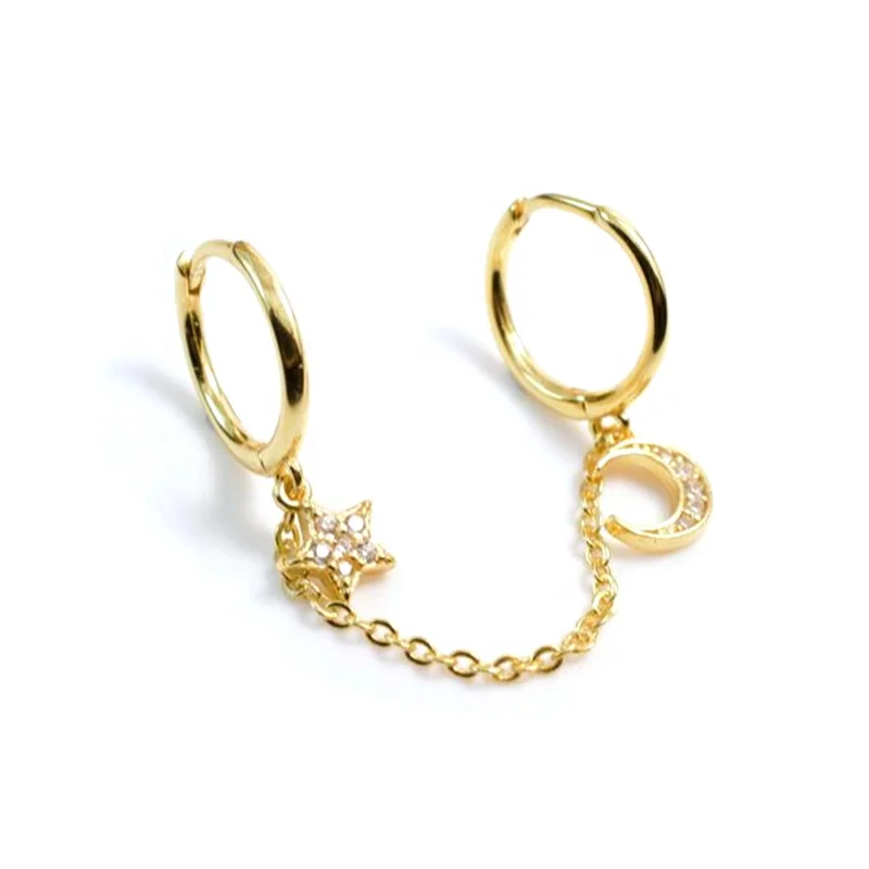 925 Sterling Silver Jewelry Handcuff Hoop Chain Earring Moon Star Double Piercing Earring For Women, Gold and silver
925 Sterling Silver Jewelry Handcuff Hoop Chain Earring Moon Star Double Piercing Earring For Women, Gold and silver