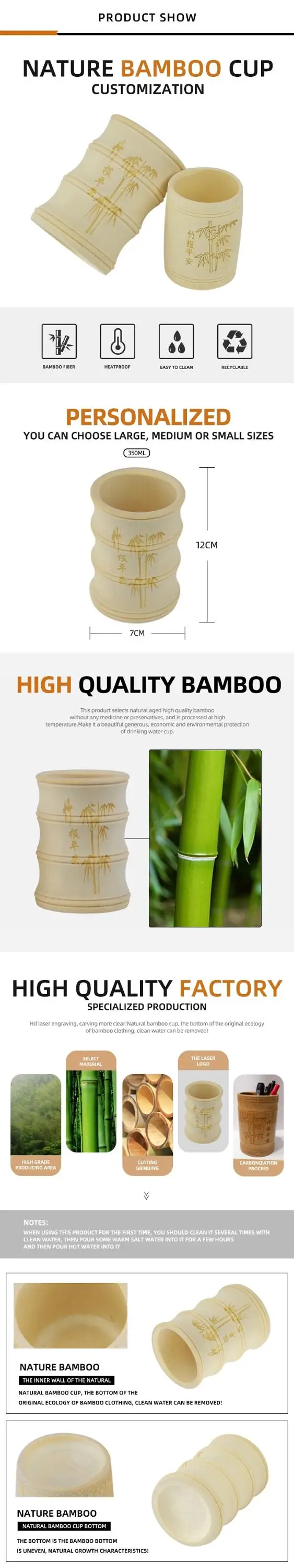 100% natural reusable bamboo joint shell cup&mug