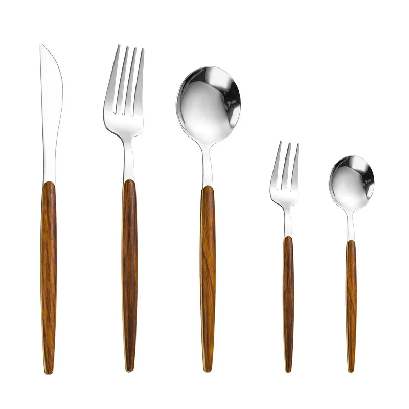 Dishwasher safety stainless steel outdoor camping cutlery fork and spoon set with wooden handle cutlery
Dishwasher safety stainless steel outdoor camping cutlery fork and spoon set with wooden handle cutlery