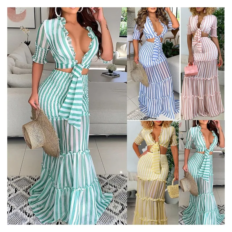 2021 summer casual sexy women clothing Short sleeve stripe Slim crop top Two piece set skirt dress, Picture color elegant women casual dress
2021 summer casual sexy women clothing Short sleeve stripe Slim crop top Two piece set skirt dress, Picture color elegant women casual dress