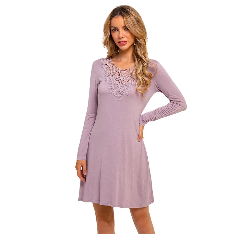 2021 Women Clothing Long Sleeve Nightgowns Ethnic Lace Neck Casual Shirt Dress Pajama for Women
2021 Women Clothing Long Sleeve Nightgowns Ethnic Lace Neck Casual Shirt Dress Pajama for Women