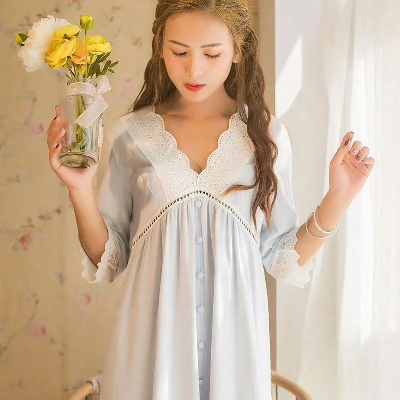 Wholesale Women Spring and Autumn Short Sleeve Casual Sweet Pajamas Vintage Lace Victorian Style Cotton Nightgown, White,blue,pink
Wholesale Women Spring and Autumn Short Sleeve Casual Sweet Pajamas Vintage Lace Victorian Style Cotton Nightgown, White,blue,pink